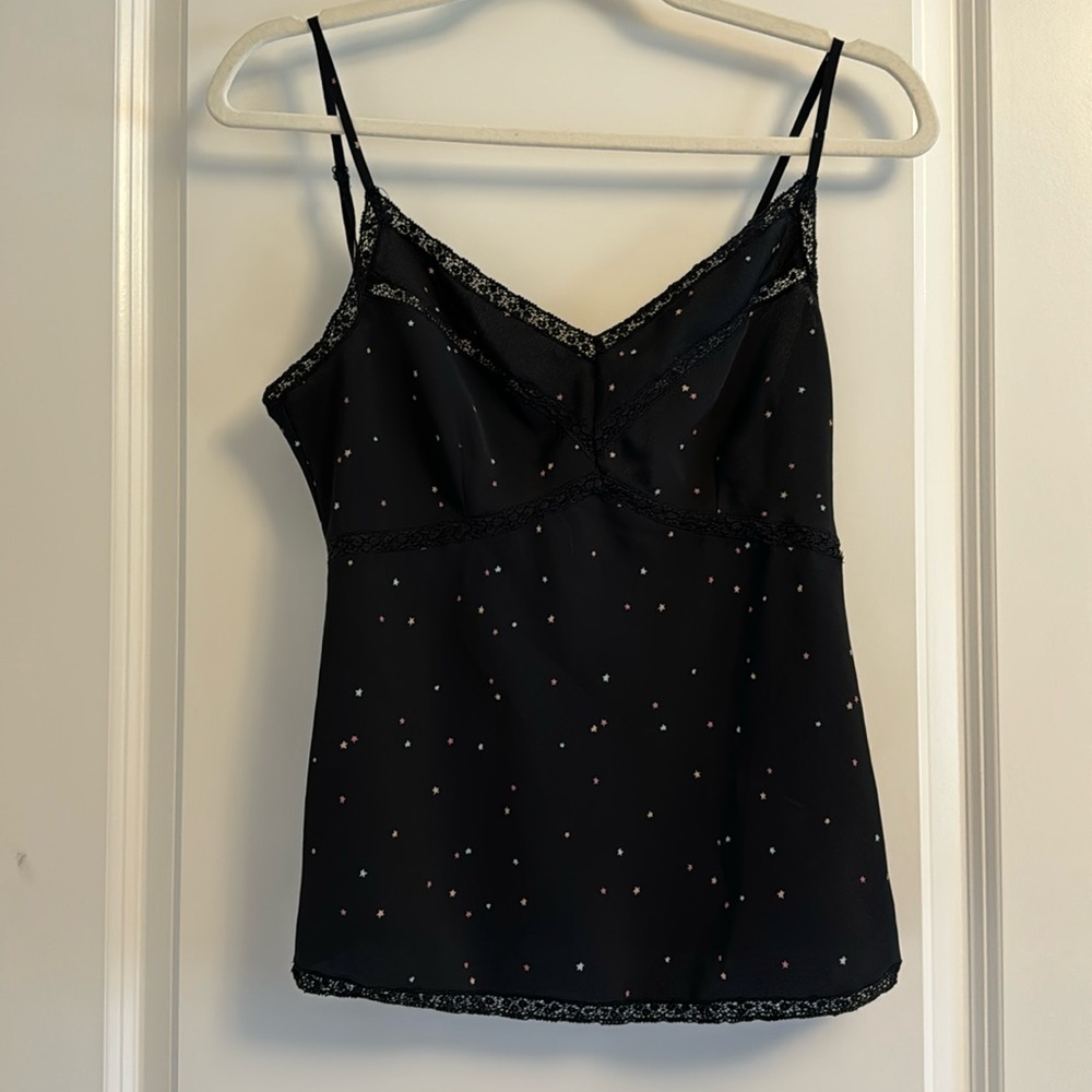 All Saints star print cami, size M, lace details, side zipper